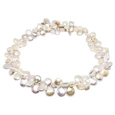 Spectacular Silvery White Multi Coin Pearl Necklace
