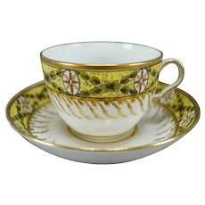 Spode Red & Gold Medallions Green Leaves Yellow Tea Cup & Saucer Circa 1800-1815 A