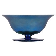 Steuben Aurene Blue Art Glass Footed Bowl