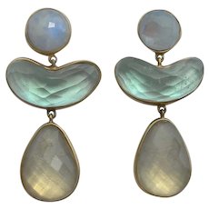 Steven Vaubel - 18K Gold Plate Earrings - Moonstone and Quartz
