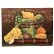 Still Life of Fruits and Bamboo Signed Desvarieux Junior