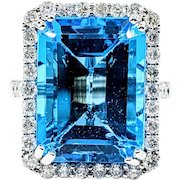 Striking Swiss Blue Topaz & Diamond Cocktail Ring