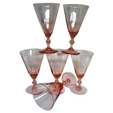 Stunning Six Fry Optic Pink Water Goblet Depression Glasses