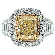 Superb 3.06ct Fancy Yellow Diamond Engagement Ring with GIA Report