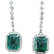Tasteful Emerald & Diamond Dangle Earrings - Platinum
