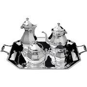 Tetard & Christofle - 4pc. Antique French 950 Sterling Silver Art Deco Tea Set + Christofle Serving Tray.