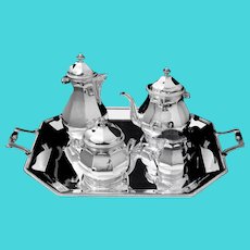 Tetard & Christofle - 4pc. Antique French 950 Sterling Silver Art Deco Tea Set + Christofle Serving Tray.