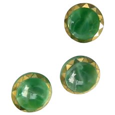 Three Vintage Green Moonglow Buttons