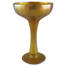 Tiffany Gold Favrile Iridescent Glass Champagne Hollow Stem Goblet