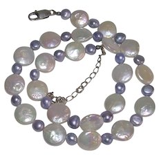 Ultra Feminine White and Lilac Blue Freshwater Pearl Necklace