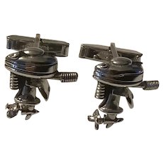 Unique Swank Outboard Motor Cuff Links with Mechanical Movable Propeller