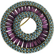 Unsigned and Unusual Purple and Blue  1940s Brooch