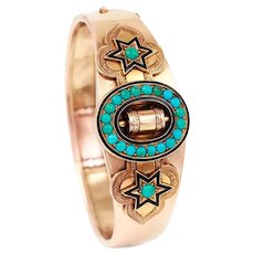Victorian 15ct Gold Turquoise and Enamel Star and Buckle Bangle Circa 1880