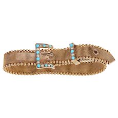 Victorian 15KT Turquoise and Pearl Belt Bracelet