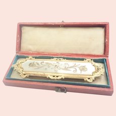 Victorian Boxed Sash Buckle Mother of Pearl on Gilt Brass