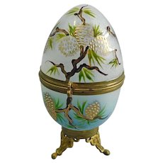 Victorian Enamel Decorated Glass Egg Jewel Casket Dresser Box