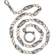 Victorian Niello Silver 9ct Rose Gold Gilt Chain Necklace
