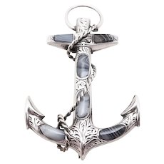 Victorian Scottish Silver and Agate Anchor Pin/Pendant