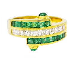 Vintage 1.50 CTW Emerald Diamond 18 Karat Yellow Gold Channel Band Ring