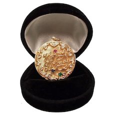 Vintage 14K Gold Huge Happy Birthday Charm Emerald Ruby Sapphire Gemstones