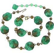 Vintage 1940s Poured Glass Demi Parure Necklace Bracelet Set