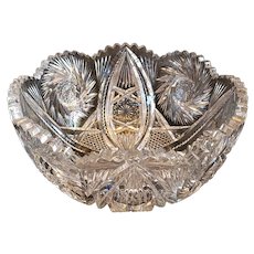 Vintage American Brilliant Crystal Bowl. Pinwheel. 9"x4.5" heavy at 4.9 lbs