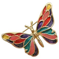 Vintage Butterfly Brooch Enameled in Rainbow of Colors