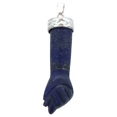 Vintage Carved Lapis Lazuli Figa Amulet Pendant