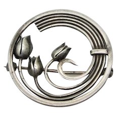 VINTAGE A Circle of Tulips  Georg Jensen Brooch Pin Marked Sterling USA 23