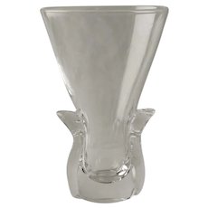 Vintage Clear Crystal Signed Steuben Lyre Vase Designed by Lloyd Atkins