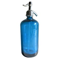 Vintage Czechoslovakia Blue Glass Seltzer Bottle