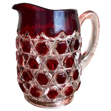 Vintage Early American Glass Pitcher in the Red Block Pattern