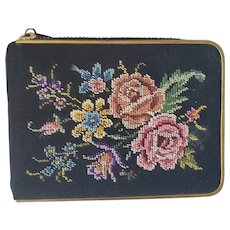 Vintage Embroidered Floral Design Wallet Form Sewing and Manicure Kit