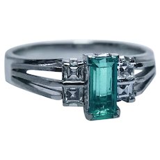 Vintage Emerald Asscher Diamond Ring Platinum Estate