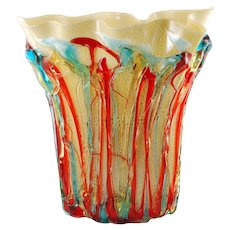 Vintage Enrico Cammozzo Murano Glass Foglia d'Oro Vase with Applied Glass Decoration