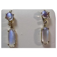 Vintage Estate 1940's Moonstone & Diamond Dangle Wedding Day Earrings