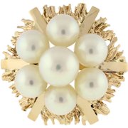 Vintage Floral Freshwater Pearl Cocktail Ring 14K Yellow Gold Size 4.25 Ladies