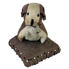 Vintage Folk Art Dog on Pillow Pin Cushion from my Collection