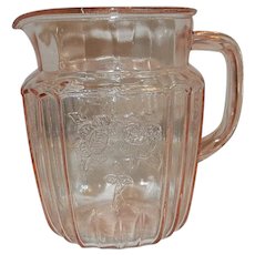 Vintage Hocking Glass Company Mayfair Open Rose Pink 6" 37 oz. Juice Pitcher circa 1931-1937