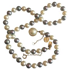 Vintage Majorica Two Tone Pearl Beads Necklace Vermeil Silver 18” Signed