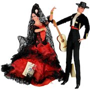 Vintage Marin Chiclana Flamenco Dolls Pair, Original Tags 1960s