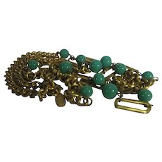 Vintage Miriam Haskell Chain with Glass Jade Color Beads