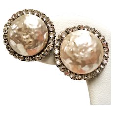 Vintage Miriam Haskell Faux Baroque Pearl Chatons Button Earrings
