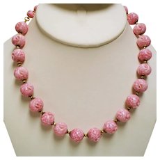 Vintage Miriam Haskell Pink Art Glass Bead Choker Necklace