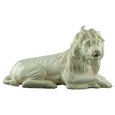 Vintage Mottahedeh White Glazed Majolica Recumbent Lion Figure after Kaendler
