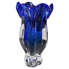 Vintage Murano Dark Teal/Blue Handblown Heavy Vase. Beautiful cond. 9.5"x5"