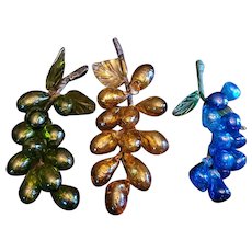 Vintage Murano Hand Blown Grape Clusters. MCM rare blue, green and amber. 8"-11"