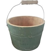 Vintage Primitive Bucket in Original Green Paint Stamped "Grown in Grand Island"