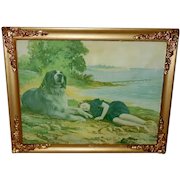Vintage Print on Glass of Child with Dog Titled Saved