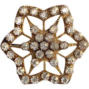 Vintage Six Pointed Star Brooch Clear Rhinestones Riveted Brass 1930s C Clasp